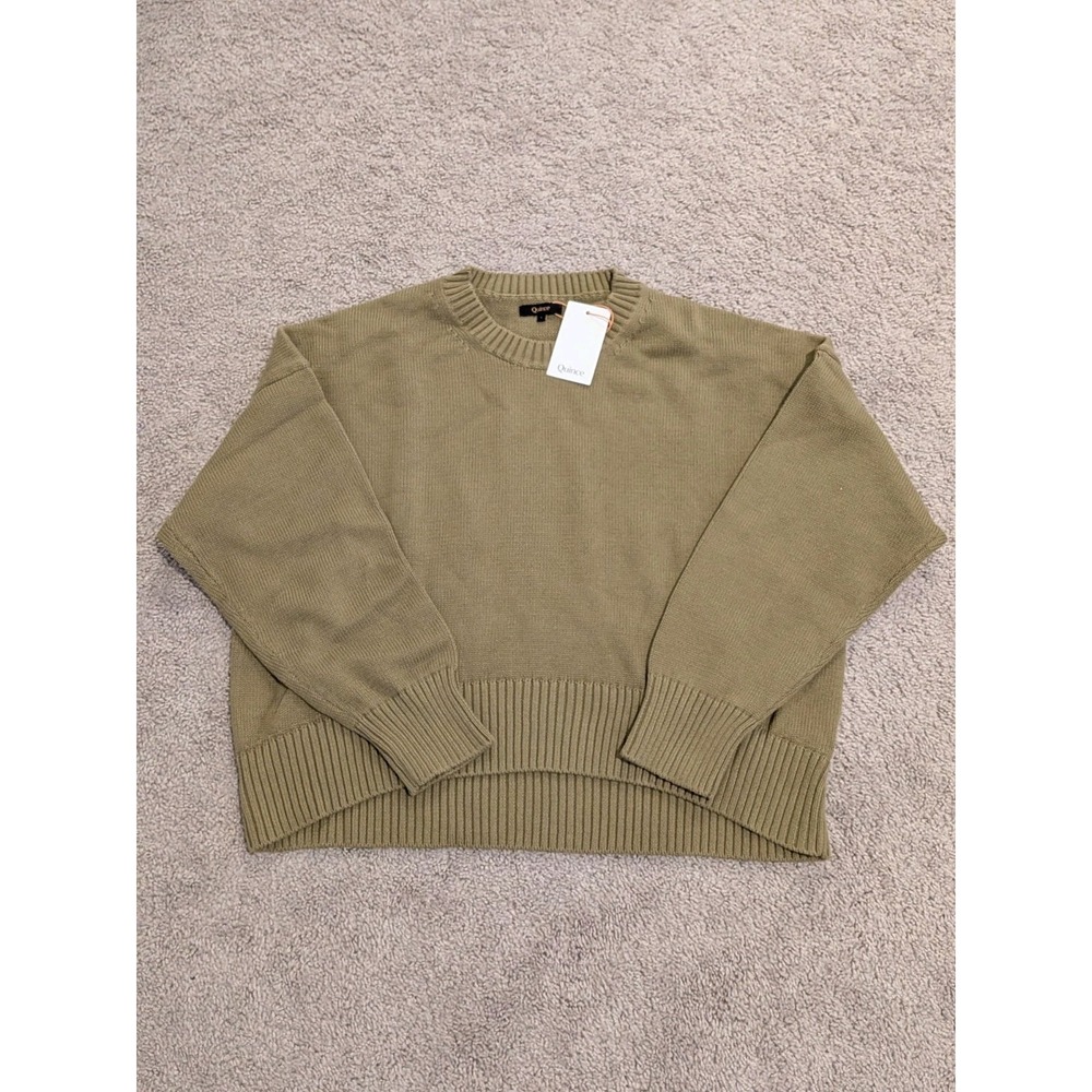 Quince 100% Organic Cotton Boyfriend Crew Sweater Herb Green Women's Large NWT